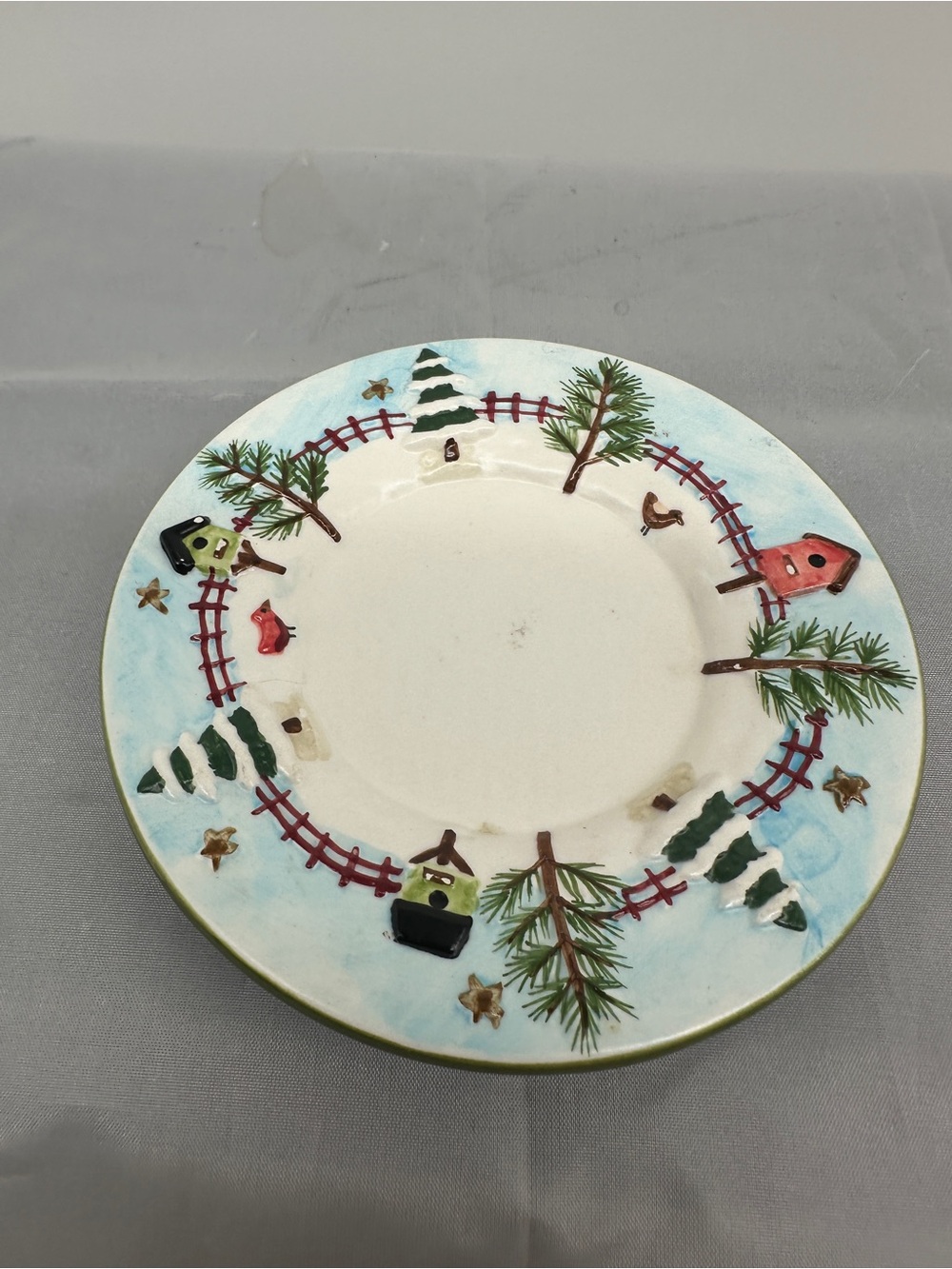 Yankee Candle Teresa Kogurt Christmas Cardinal Stars Snow And Trees Candle Plate